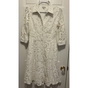 Nanette Lepore Dress Women 8 White Lace Fit Flare Shirt Long Sleeve Knee